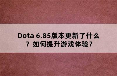 Dota 6.85版本更新了什么？如何提升游戏体验？